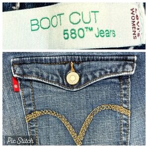 Levi's 580 Bootcut High Rise Jeans‎ Women 20M/36X30 1/2 Flap Pocket medium wash